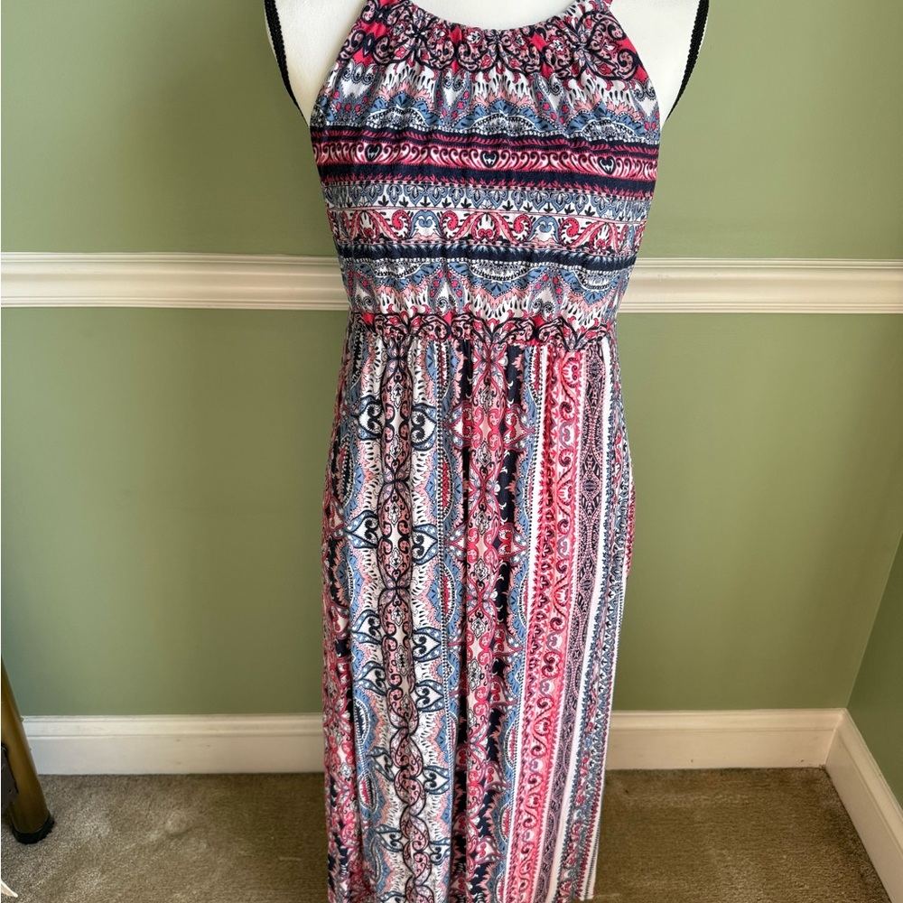 Soma Pink and Gray Halter Maxi Sundress